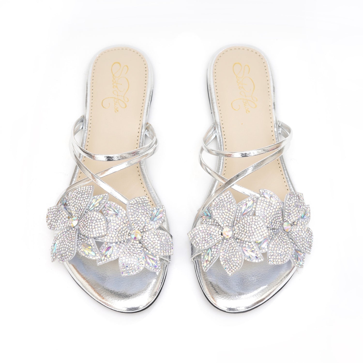 Silver Crystal Floral Flat