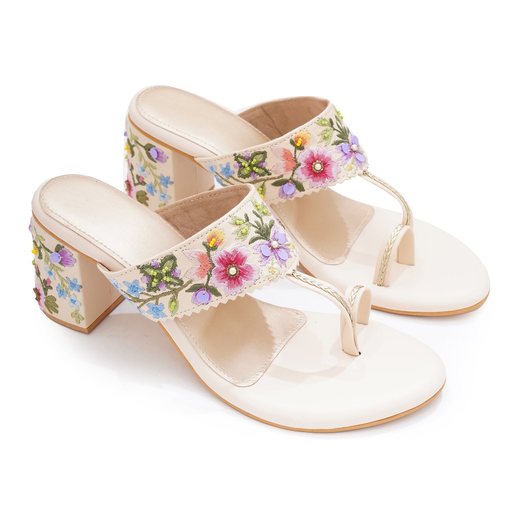 Floral Embroidered Block Heel
