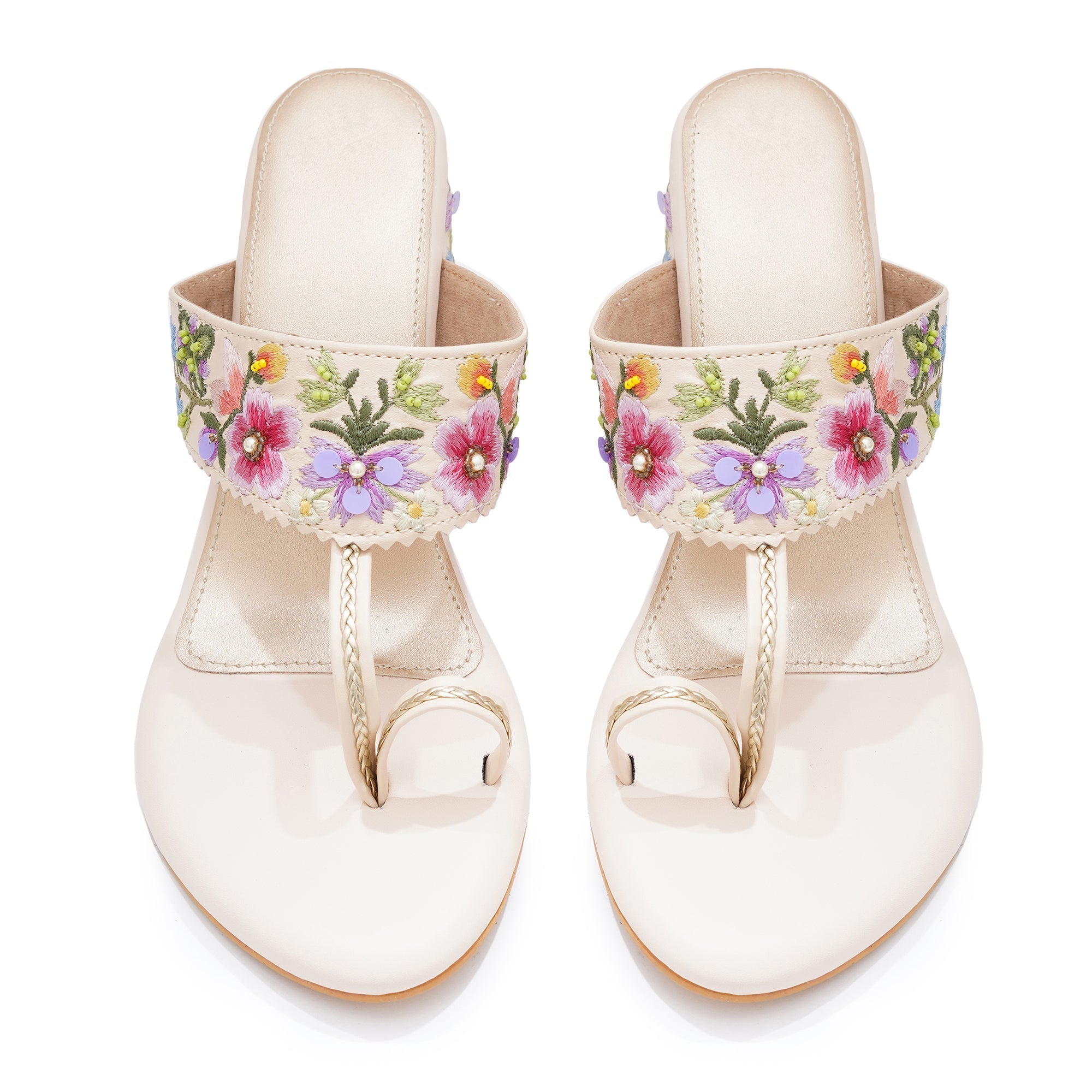 Floral Embroidered Block Heel