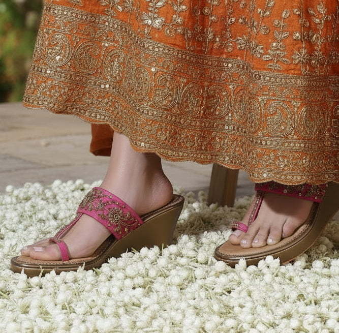 Pink Dabka Wedge