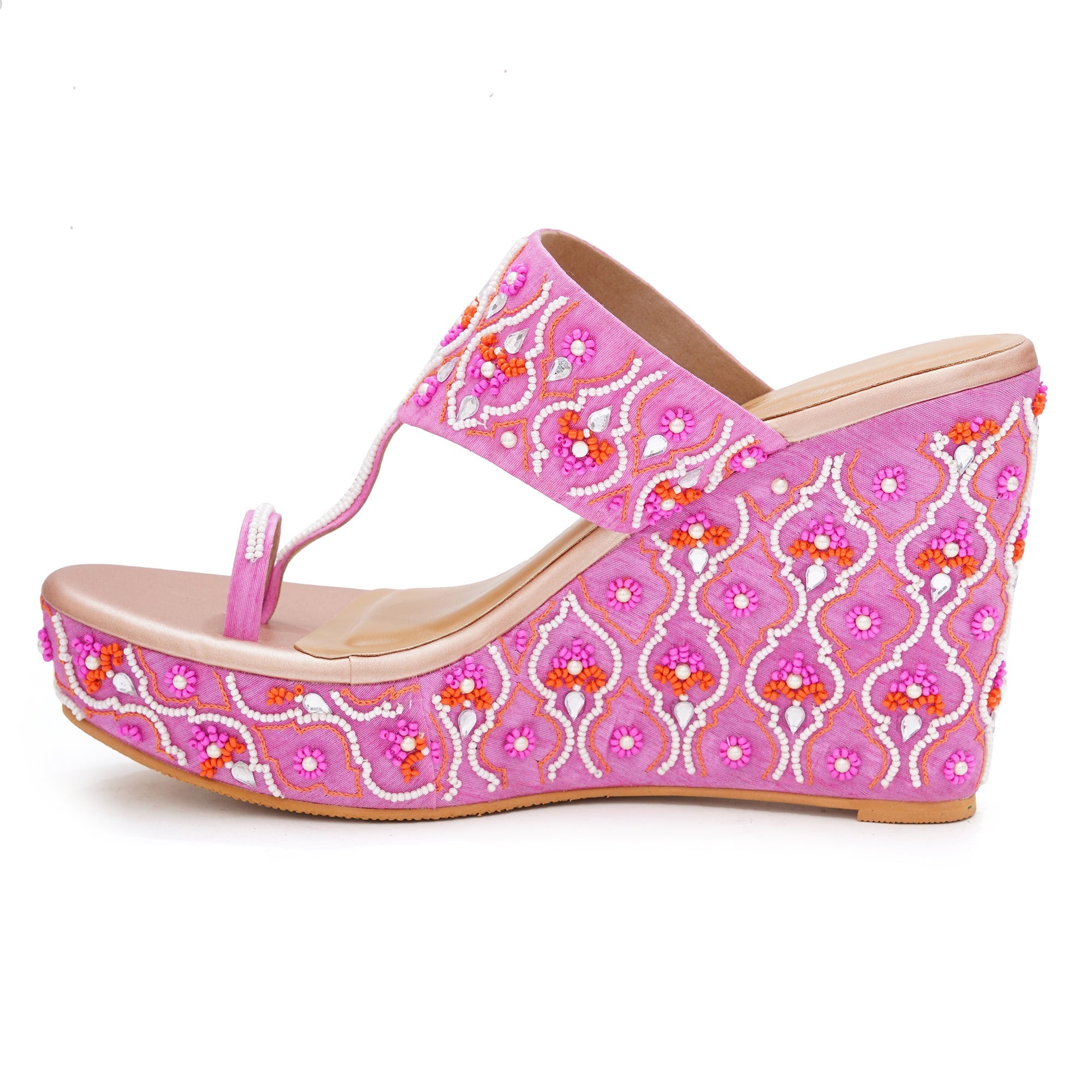 Elegant Pink Embroidered Wedge