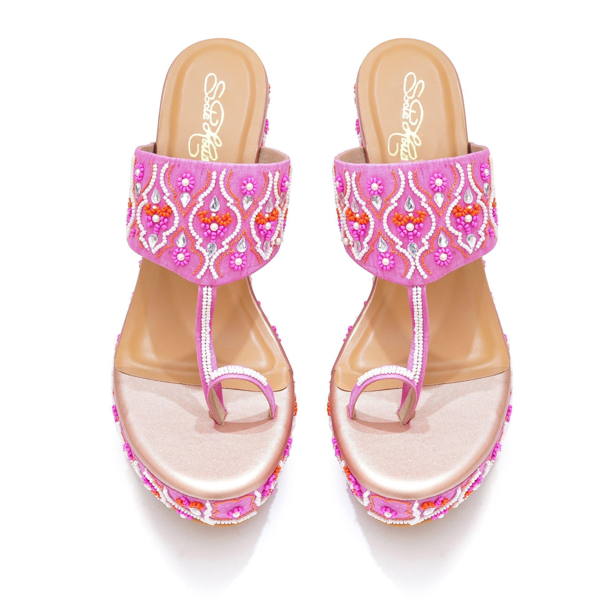 Elegant Pink Embroidered Wedge