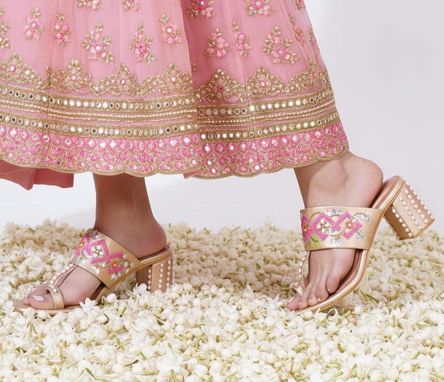 Golden Bloom Embroidered Heels