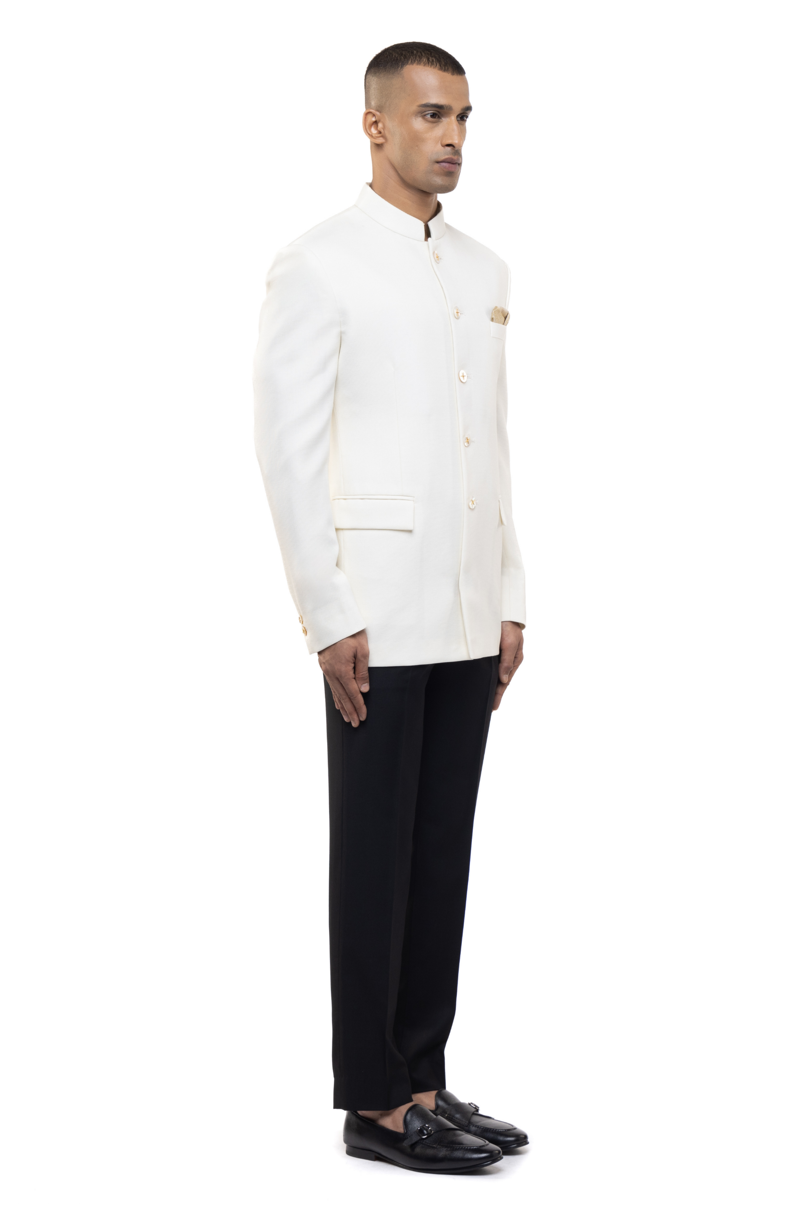 White Worsted Wool Classic Bandhgala Set