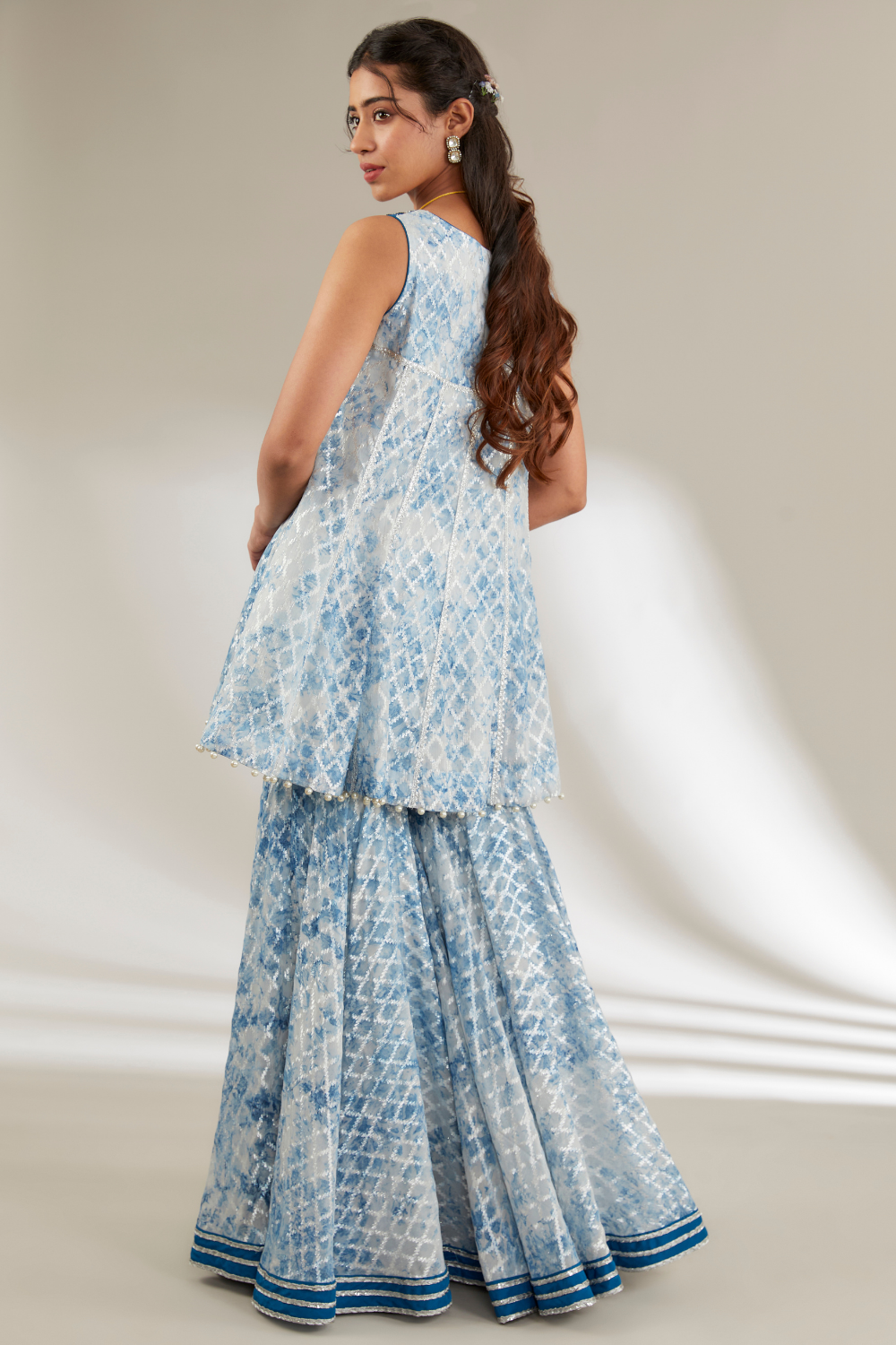 Jiya Blue Organza Garara Set with Nakshi Yoke Embroidery