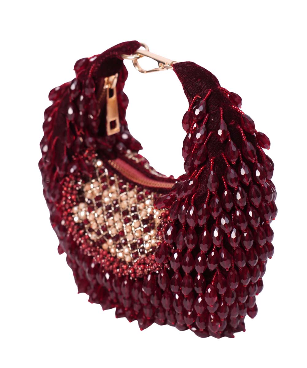 Alara Maroon Suede Embellished Hobo Bag
