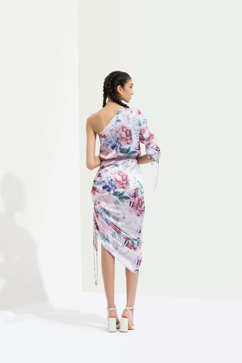 Iris Printed One Off Shoulder Short Dress