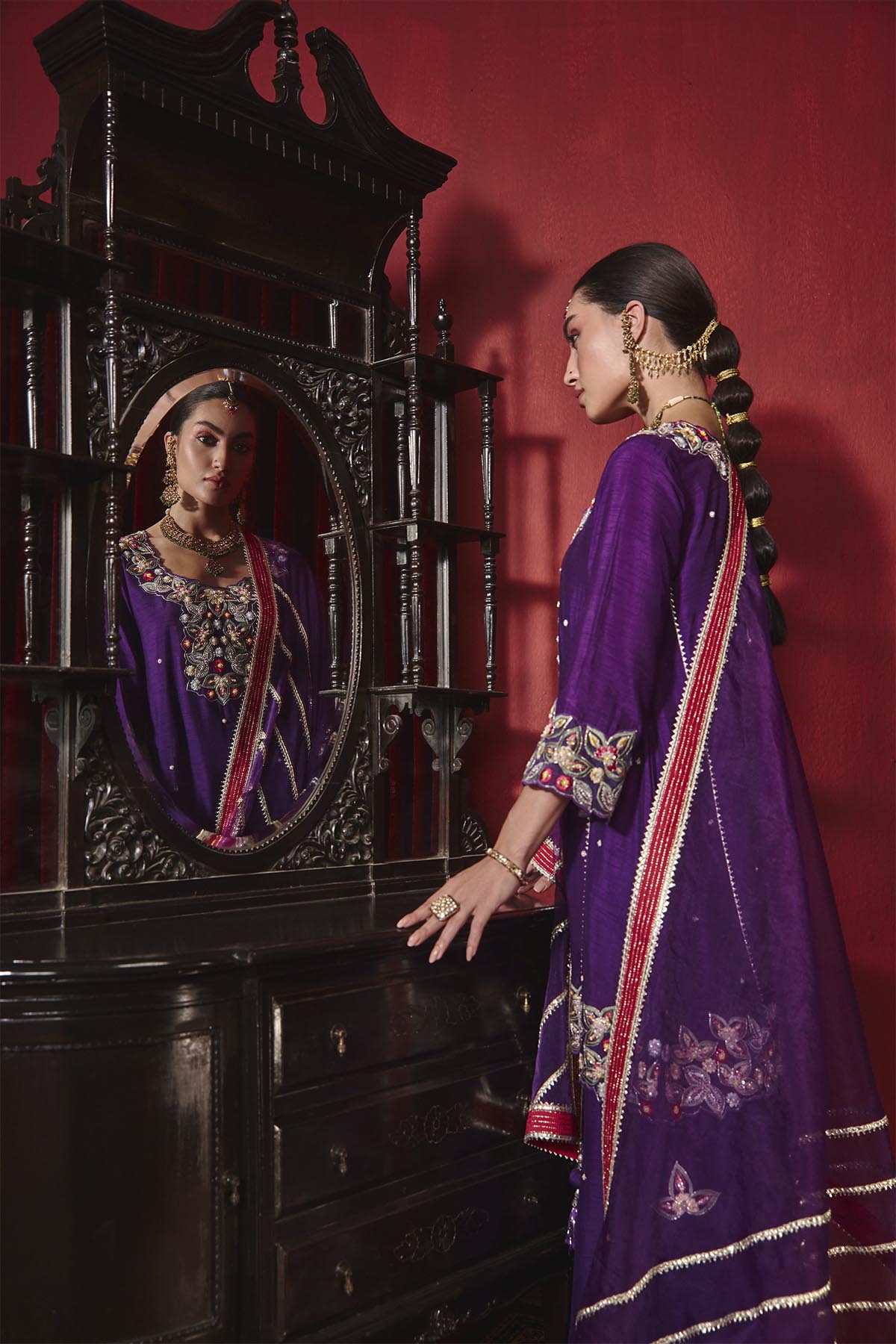 Purple Dupion Silk A-Line Kurta and Sharara Set - Shagun
