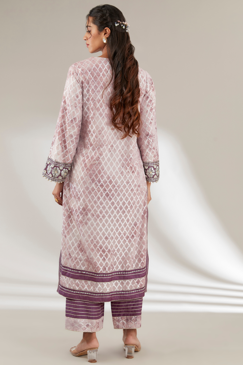 Sahana Purple Upada Silk Embroidered Suit Set with Organza Dupatta