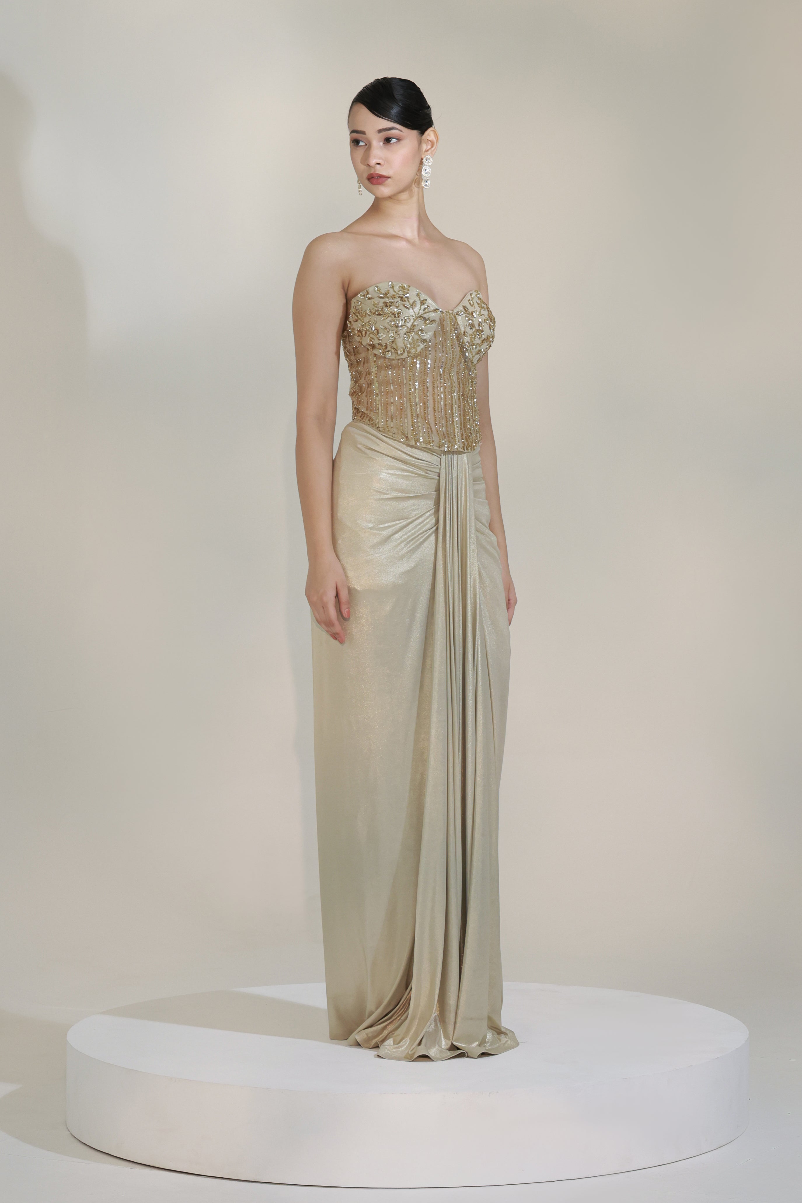 CHAMPAGNE CORSET DHOTI SET