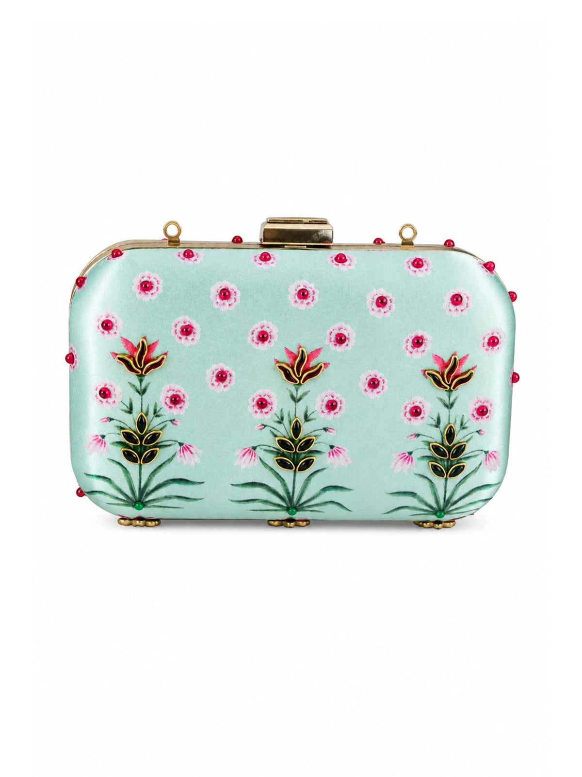Mughal Painting Inspired Clutch Bag with Stone Embellishment