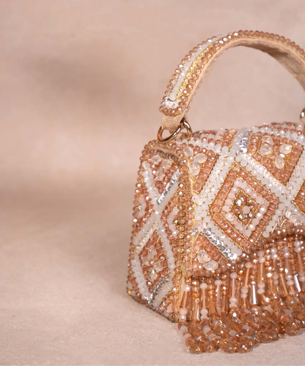 Elara Gold Pastel Suede Embellished Box Bag