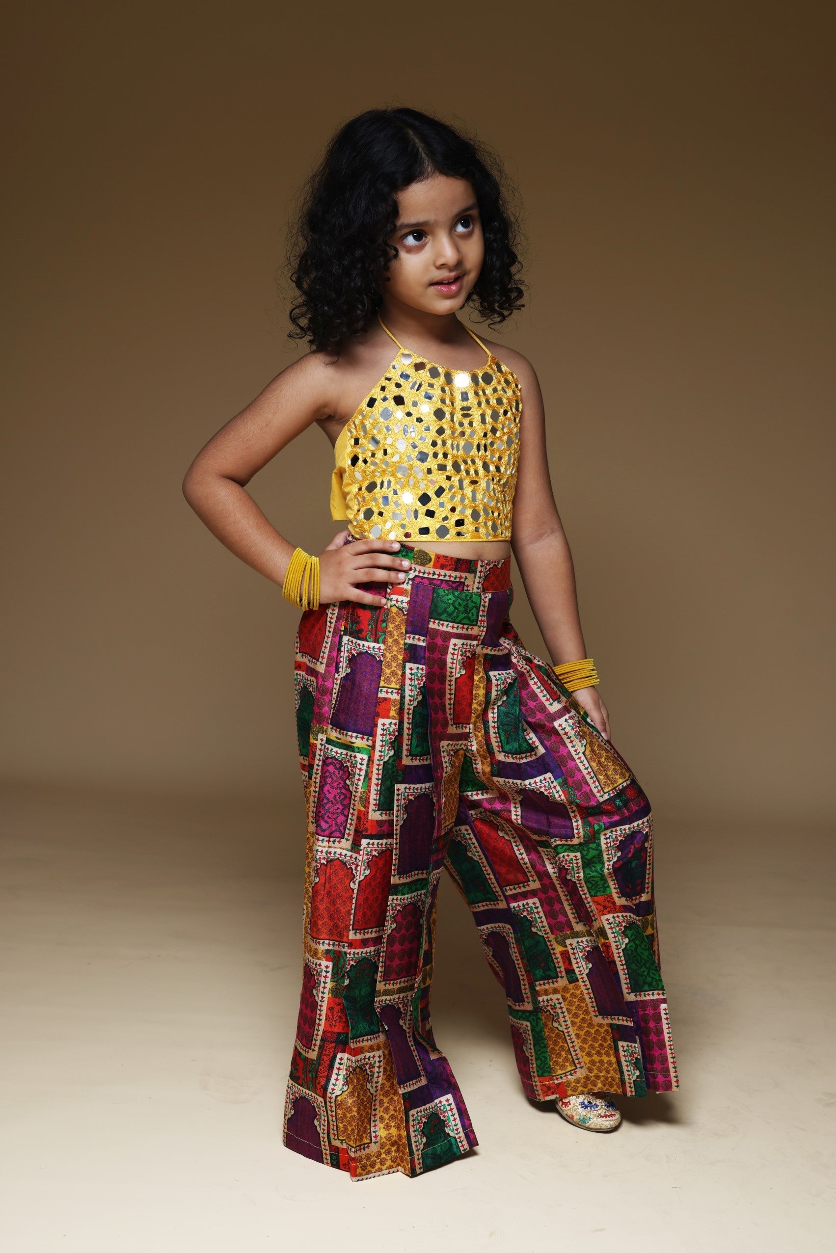 Hand embrodiered halter top with Pleated Pant