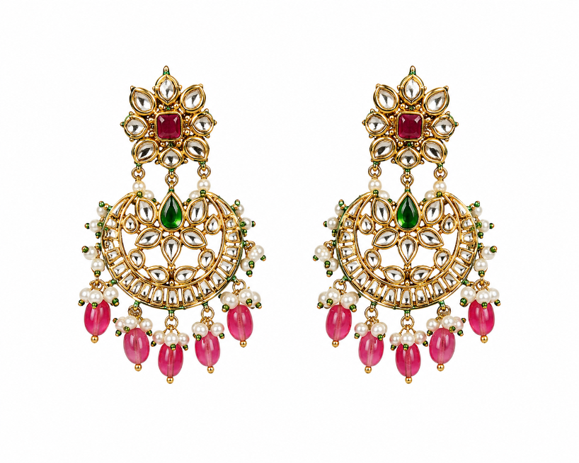 Royal Jaipuri Kundan Ruby Green Choker Necklace Set with Statement earring