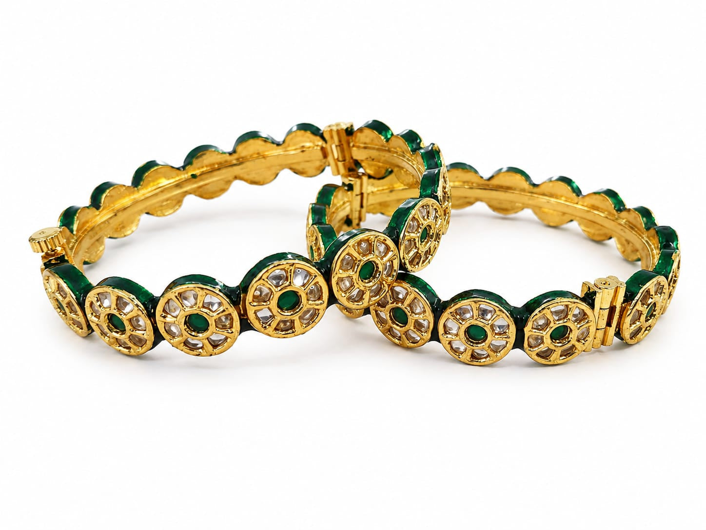 Emerald Polki Floral Kada Set