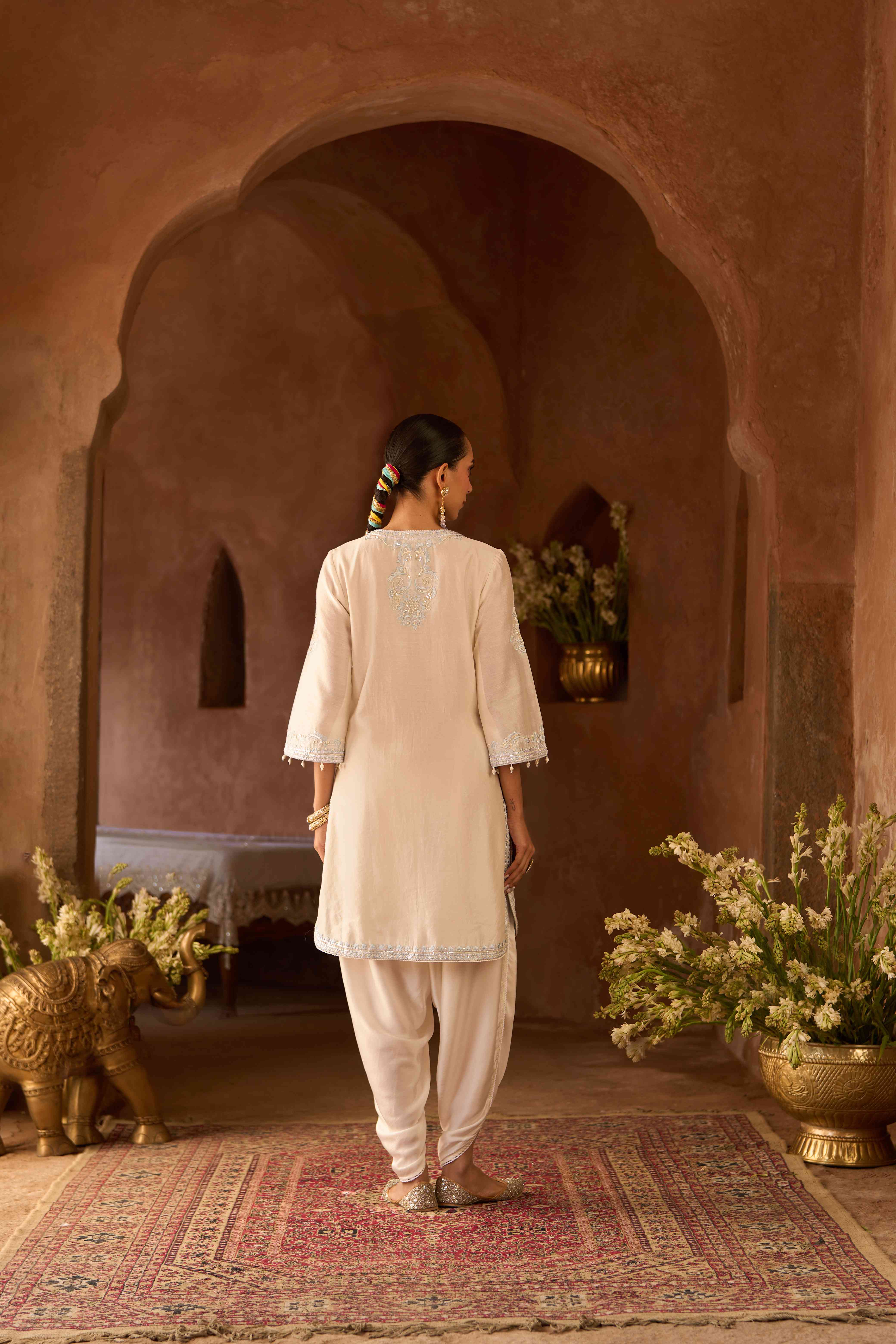 NYRA - DAISY IVORY WITH BLUE SHORT KURTA AND DHOTI