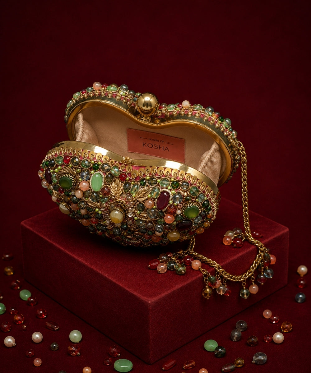 Noorani Multicolor Suede Embellished Heart Bag