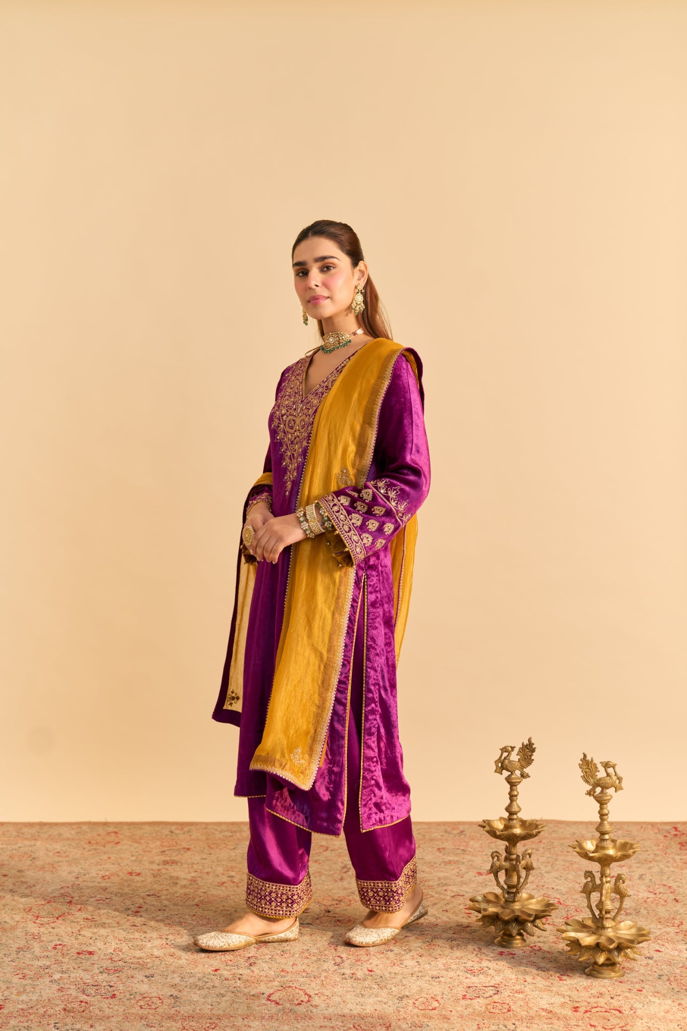 Aynaz - Deep Purple Kurta with Salwar and Dupatta