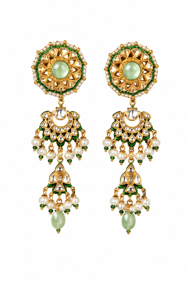 Navratna Jaipuri Kundan Choker Set with Statement earring