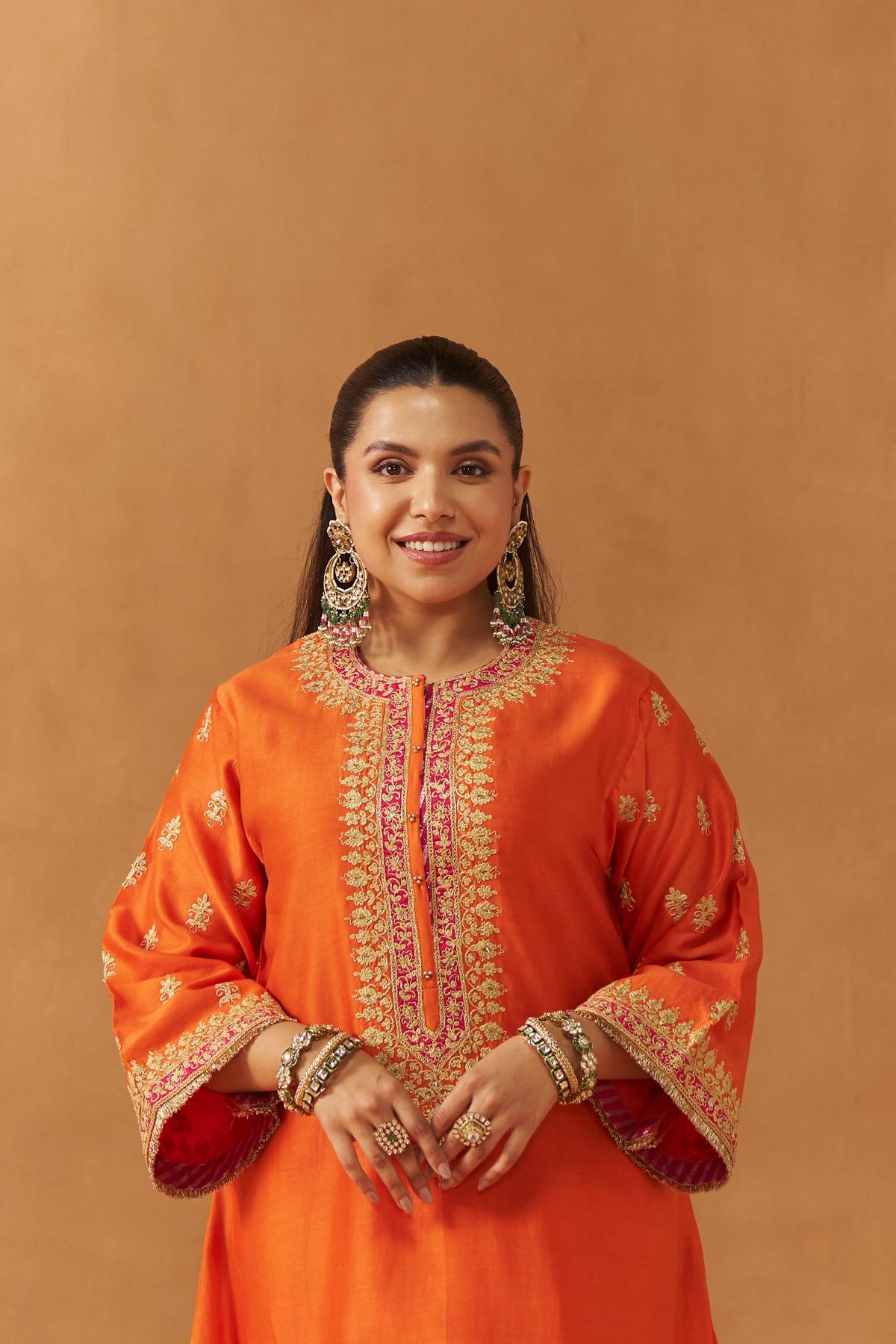 Zeenal Burnt Orange A-Line Kaaftan with Salwar with Dupatta