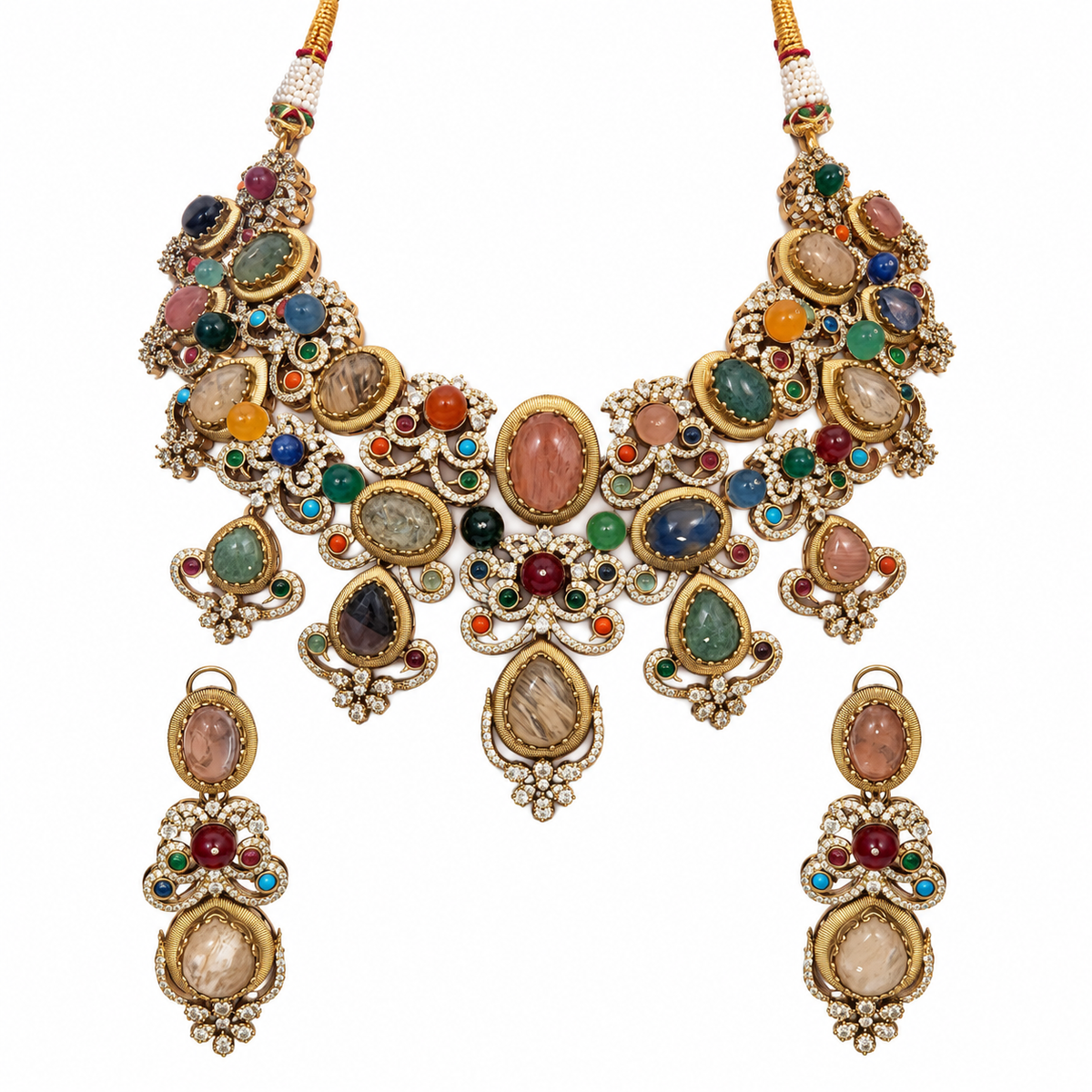 Multicolor Cabochon Floral Necklace Set