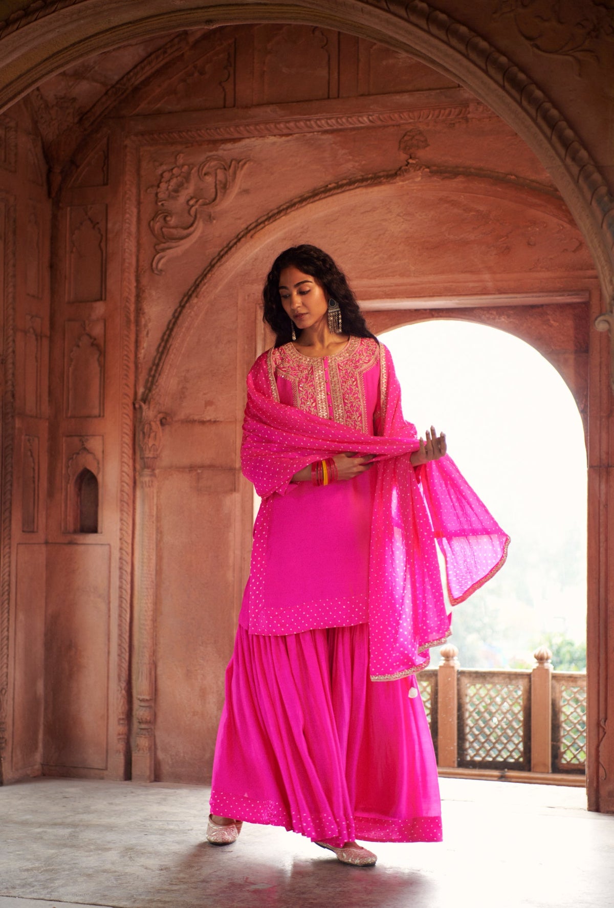 bandhni short sharara