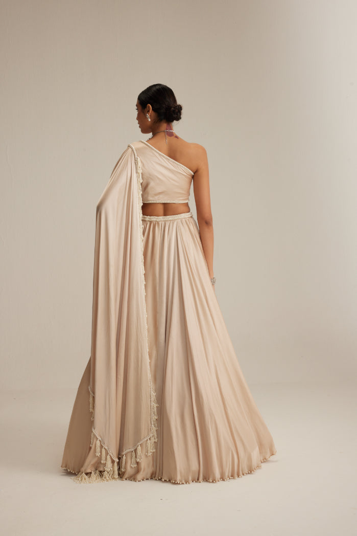 Light Beige Satin Lehenga Set