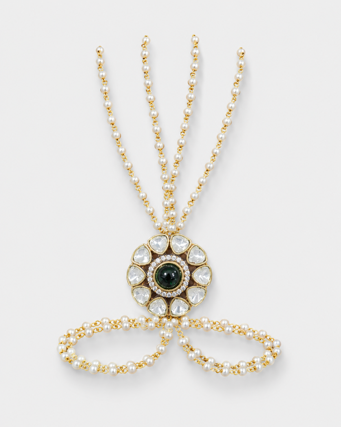 Polki Pearl Floral Haath Phool Bracelet