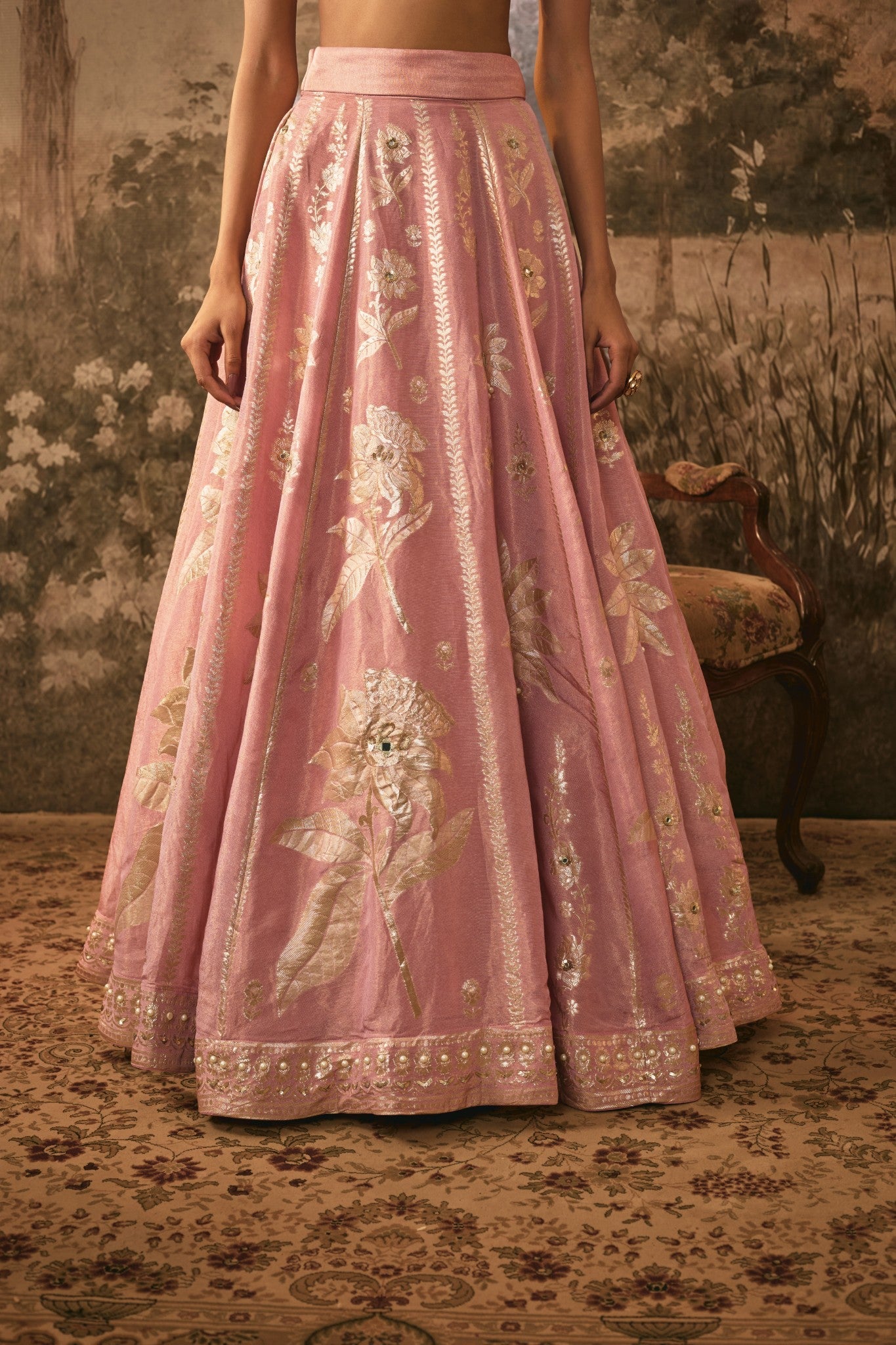 Blush Pink Banarasi Embroidered Lehenga Set