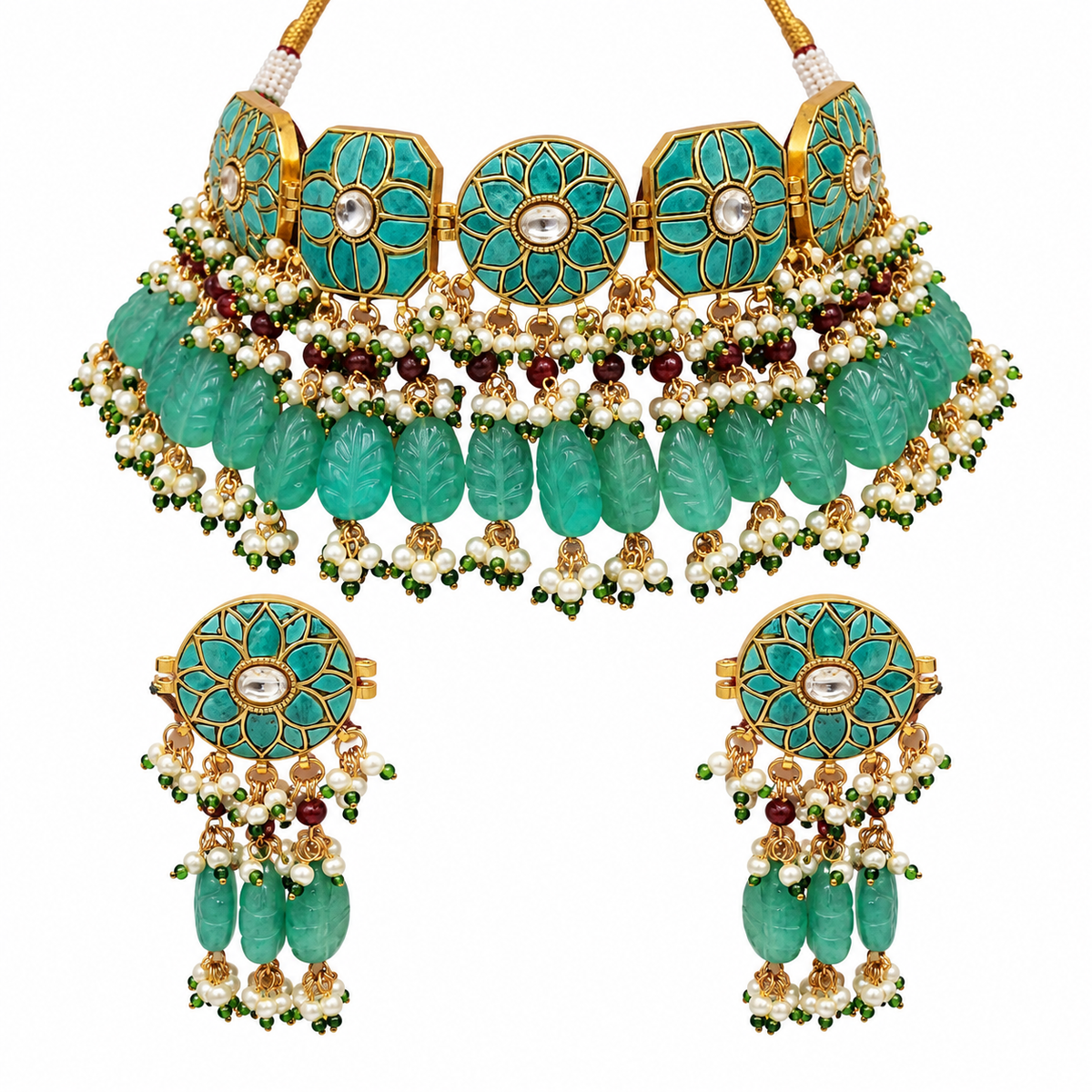 Turquoise Floral Beaded Necklace Set