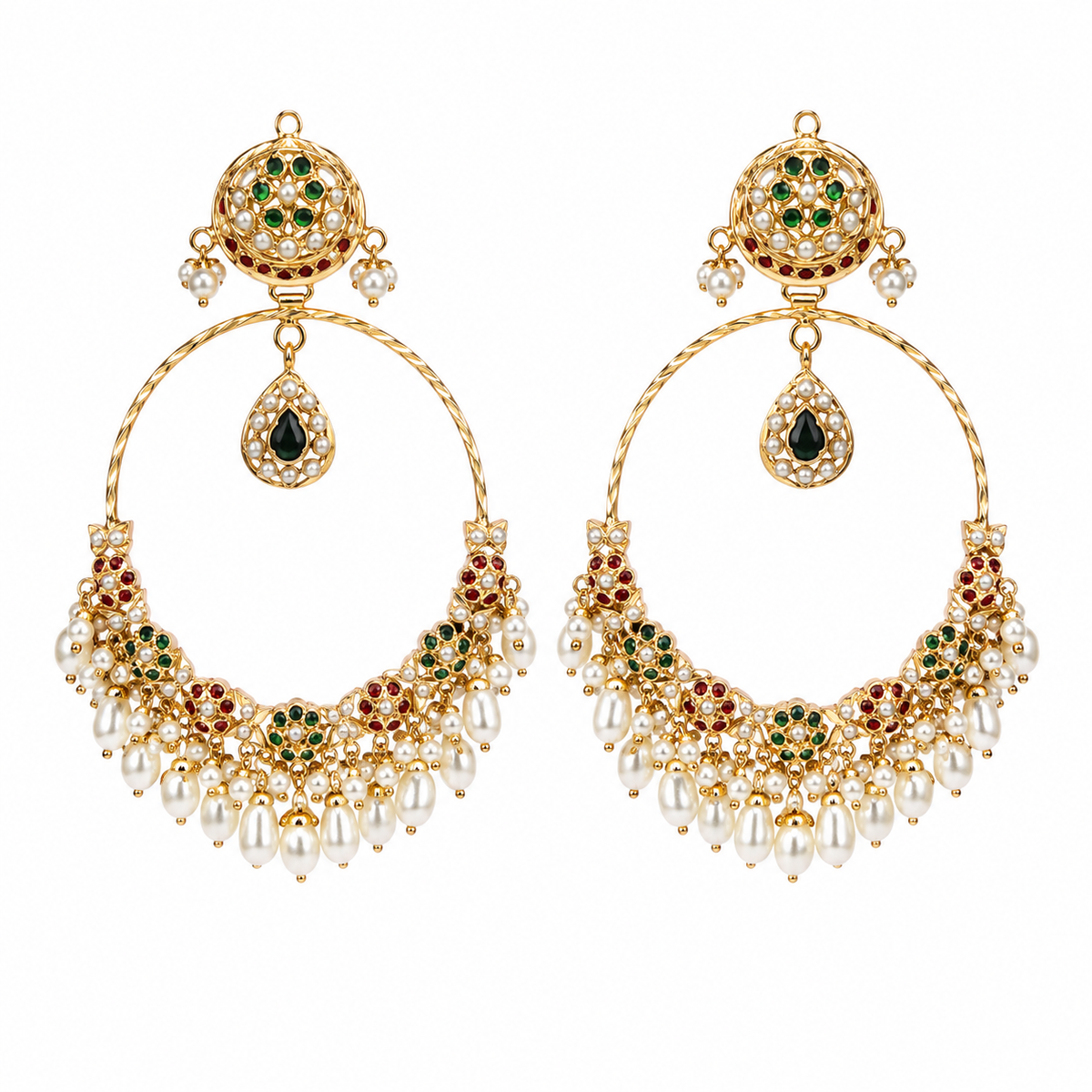 Multicolour Jadau Pearl Oversized Hoop Earrings