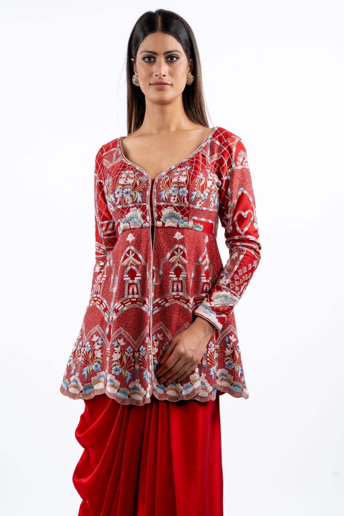 Imperial Crimson Printed Jacket Kurta