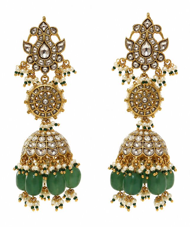 Emerald Green Polki Jhumka Earring