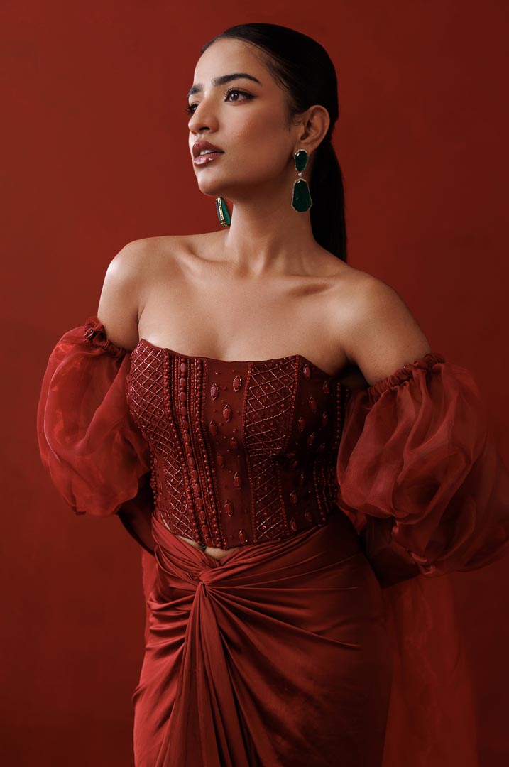 Maroon corset and shrug set