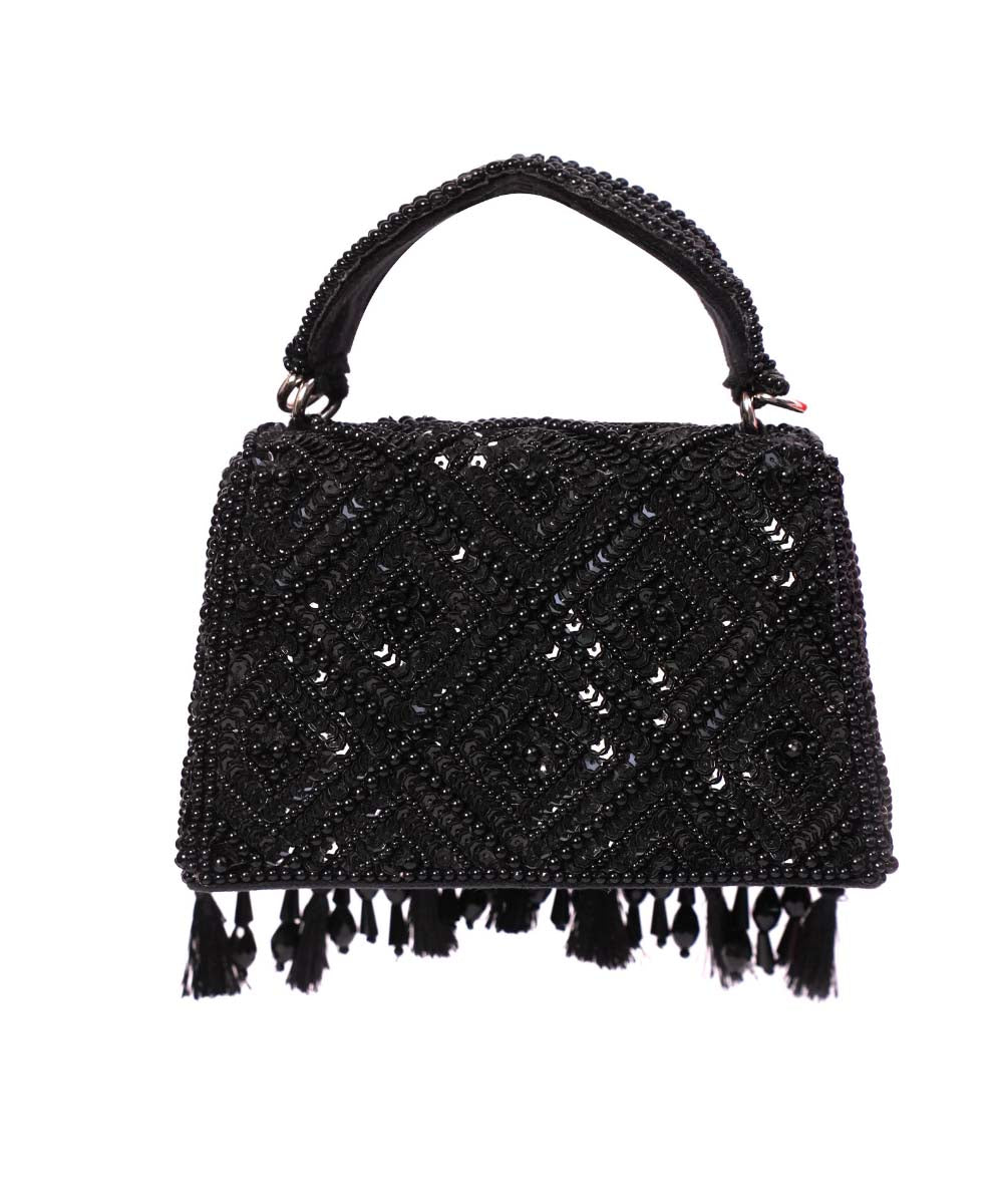 Elara Black Suede Embellished Box Bag