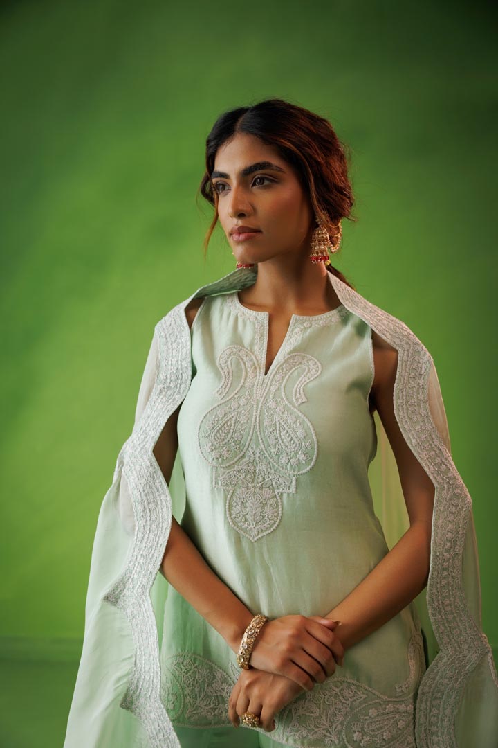 Mint green flared sharara set
