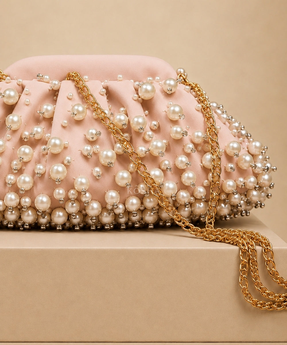 Serene Pink Suede Embellished Clutch