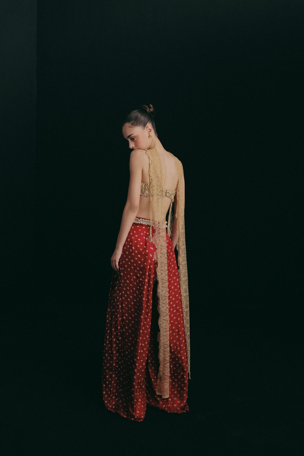 Zardosi Cutwork Embroidery, Silk & Handwoven Bandhini Silk, Pant Set, Blouse Silhouette