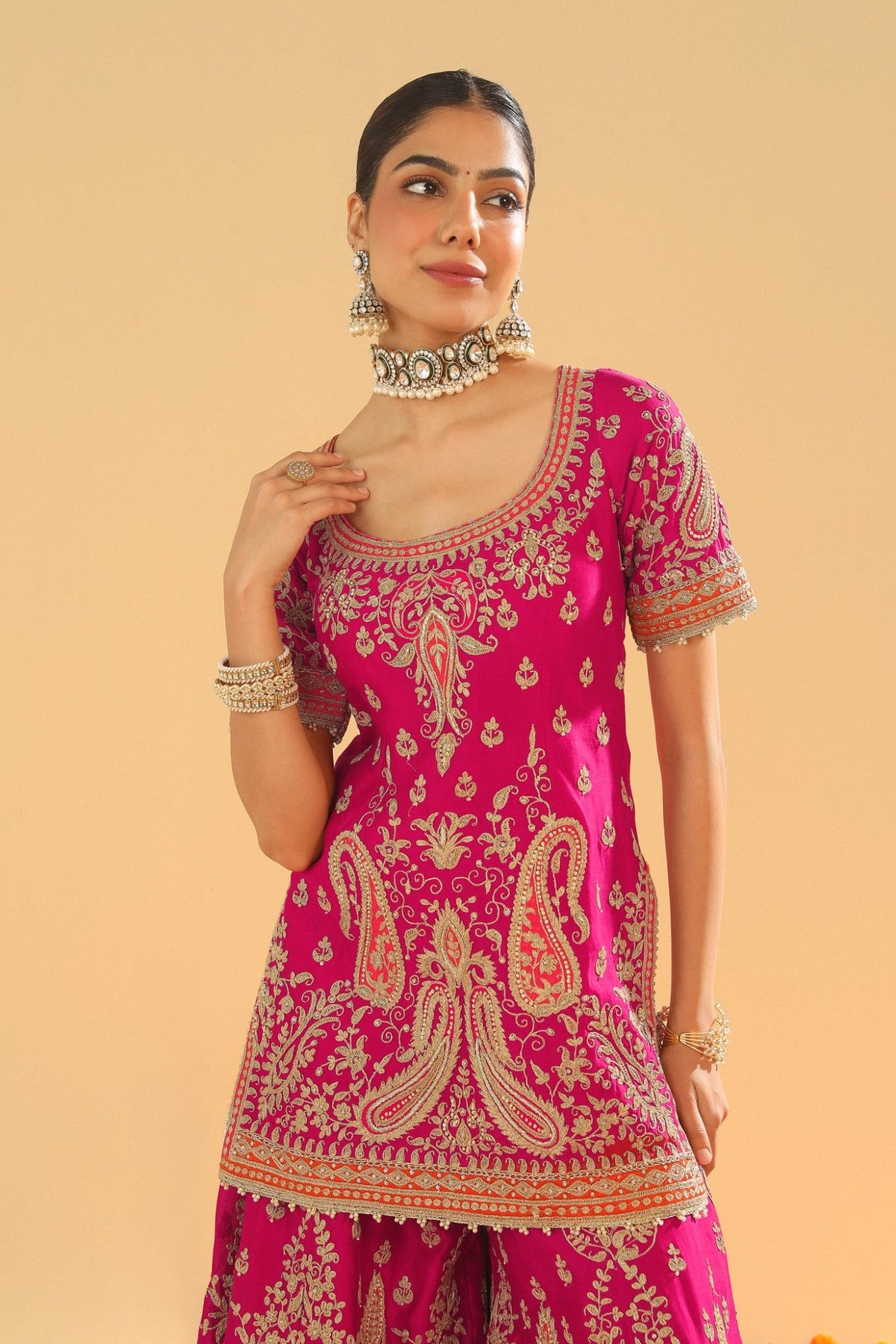 Ishwa - Hotpink Kurta with Sharara and Dupatta
