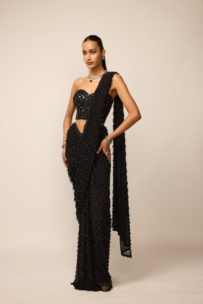 Black Single Drop Saree Set