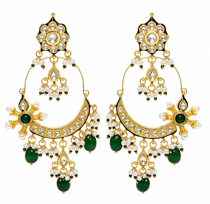 Emerald Floral Hoop Earring with Pearl Drops