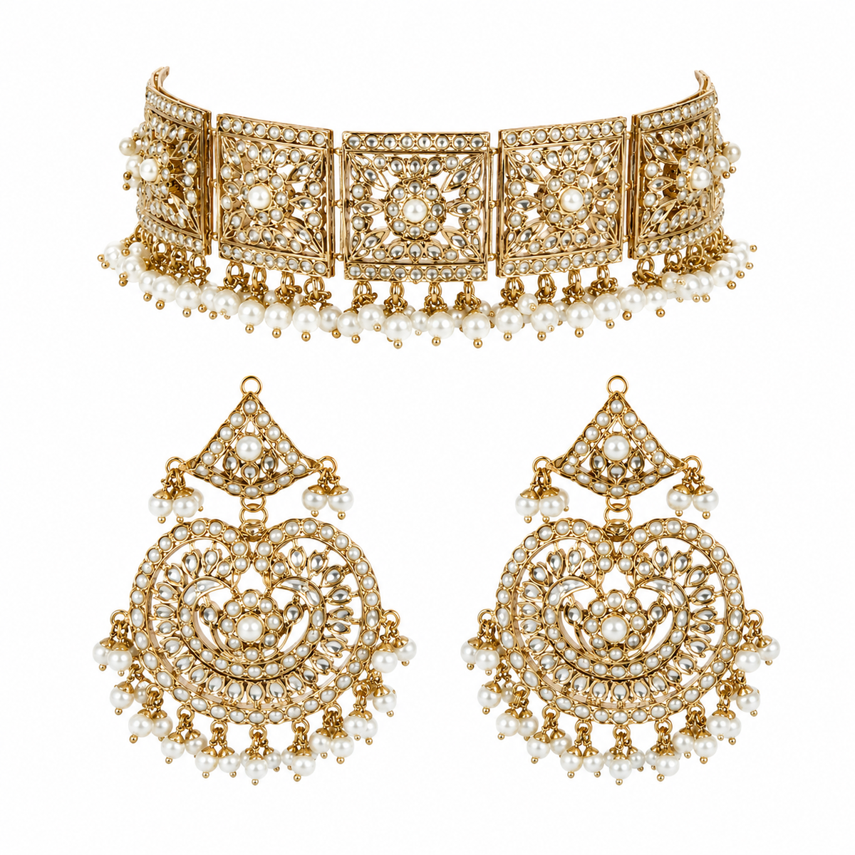 Gold Plated Handcrafted Jadau Necklace Set