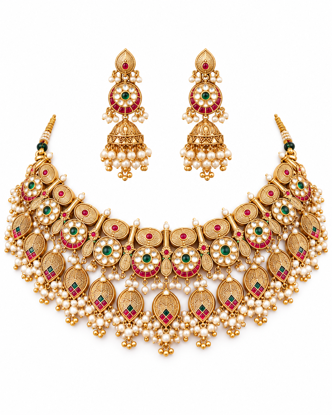 Antique Gold Kundan Statement Necklace Set
