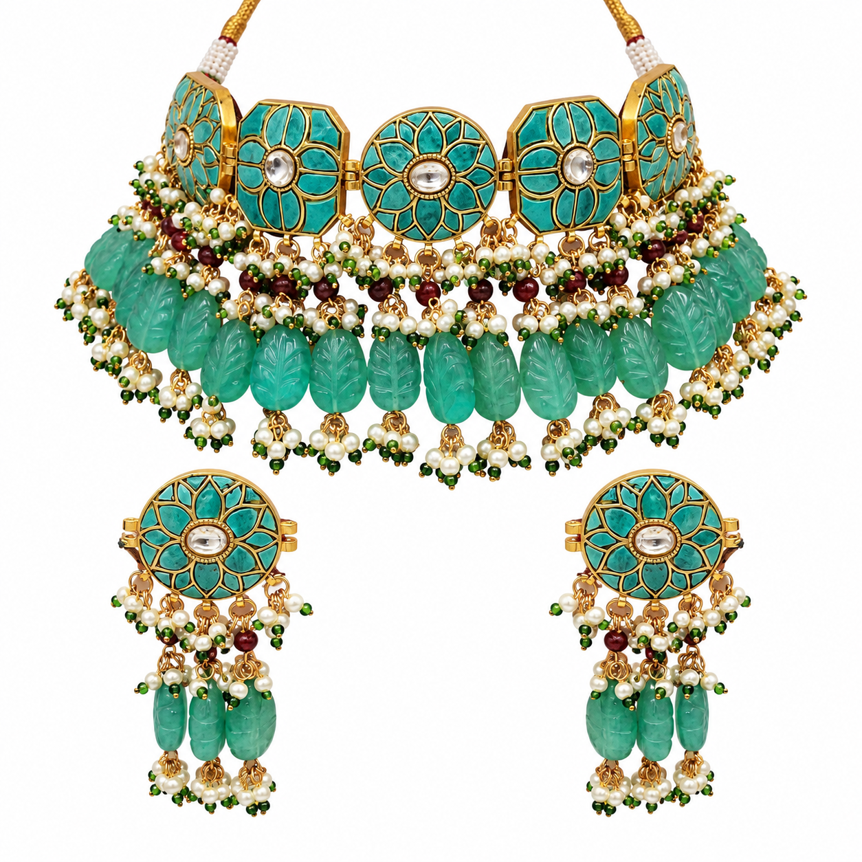 Turquoise Floral Beaded Necklace Set
