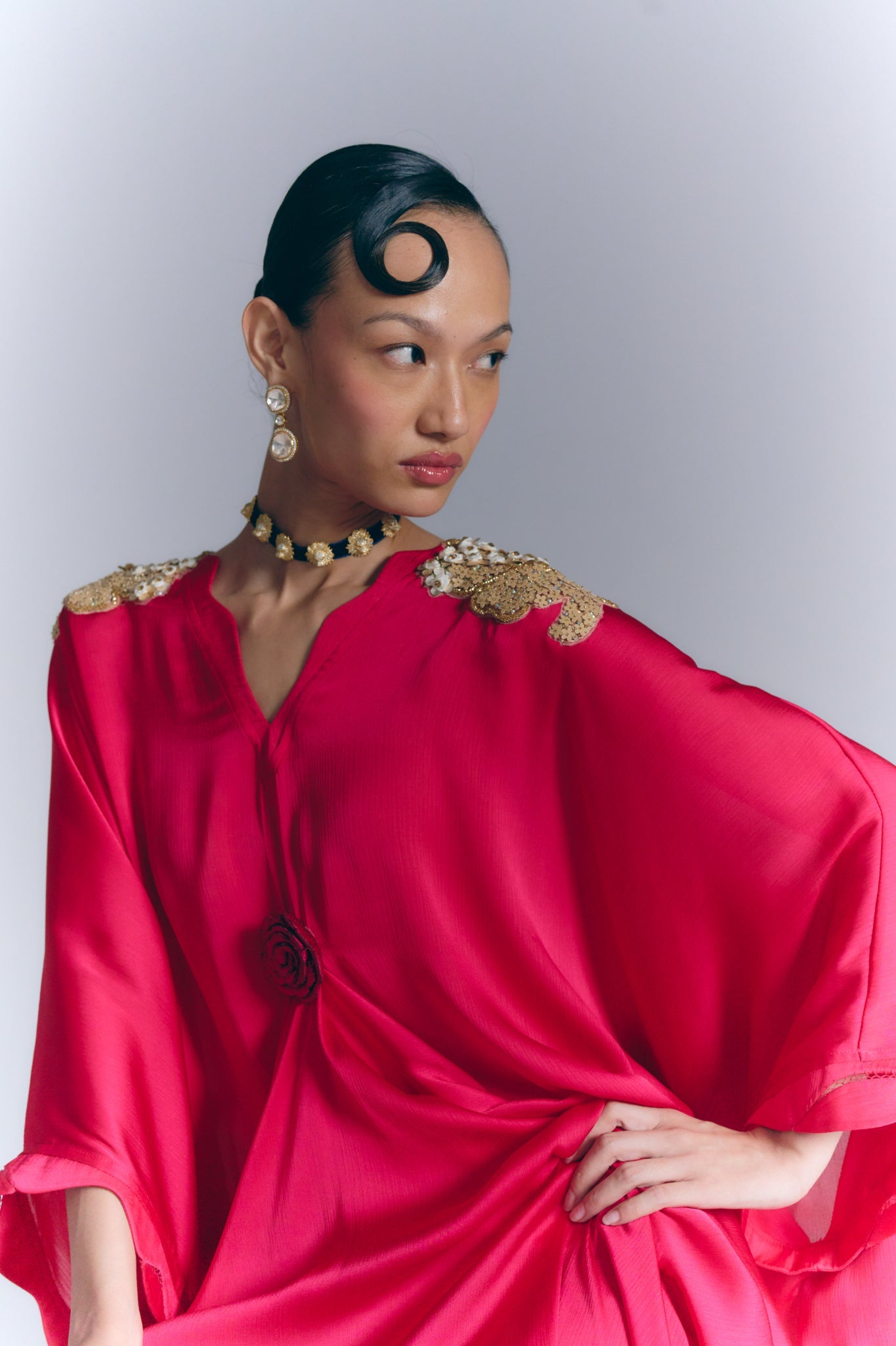 Rani Pink Applique Draped Kaftan