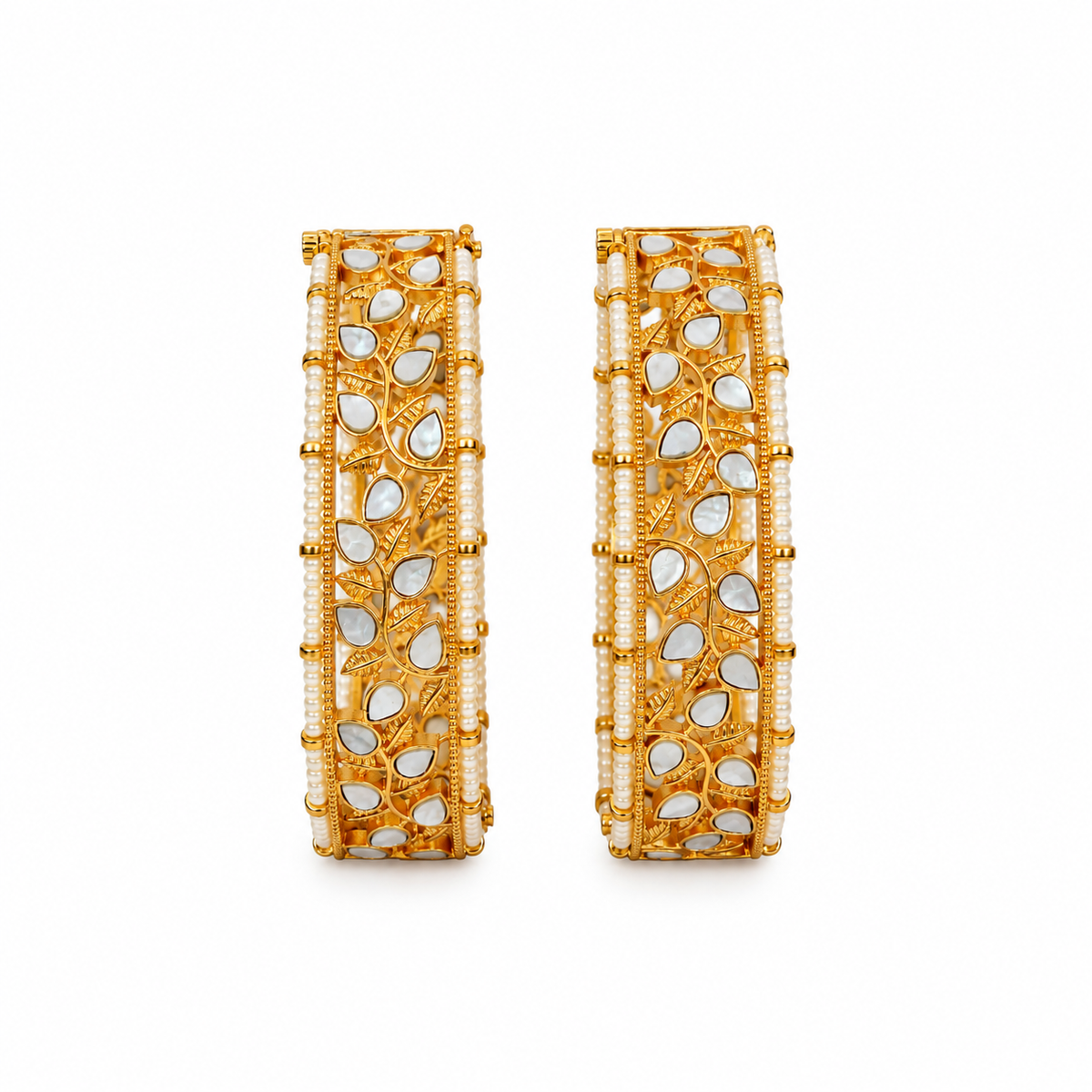Kundan Pearl Leaf Statement Bangles