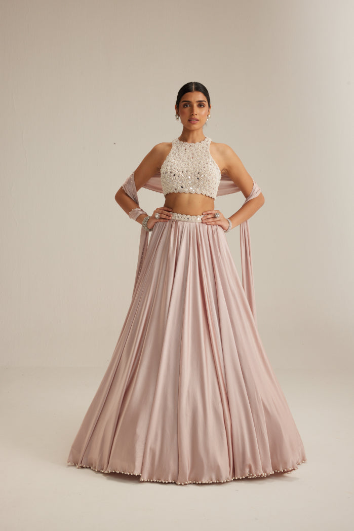 Ash Pink Satin skirt Set