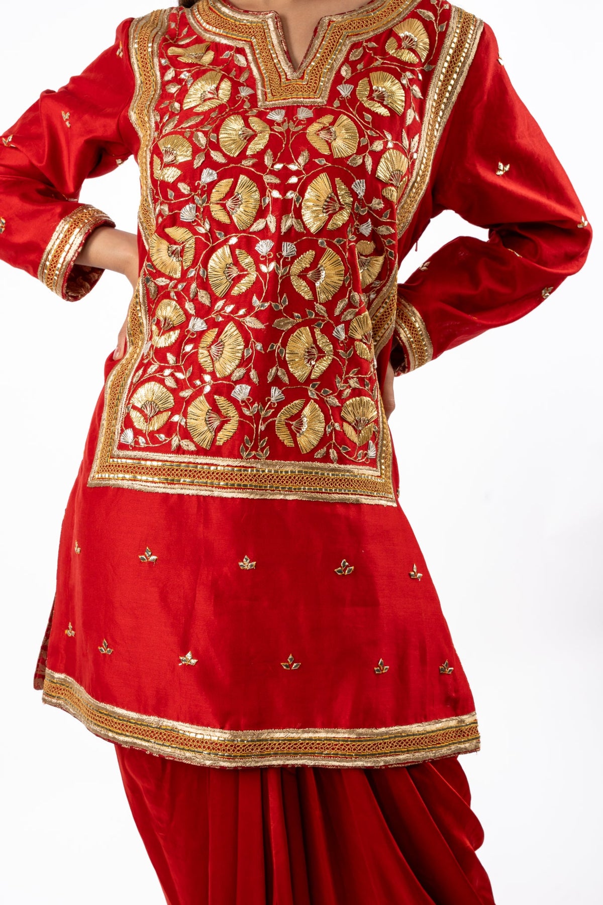 Regal Crimson Hand-Embroidered Kurta