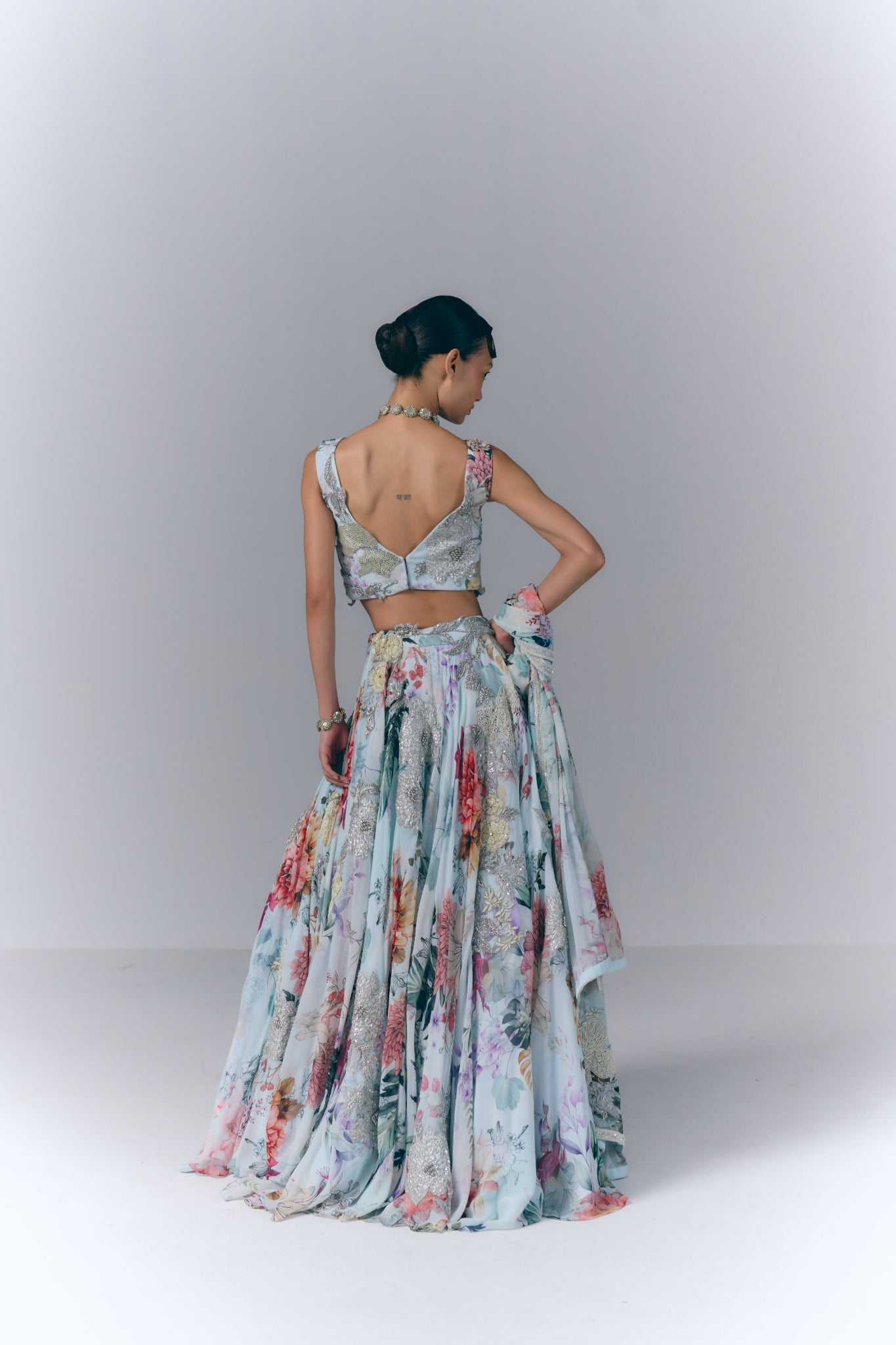 Ivory Aqua Bloom Lehenga Set