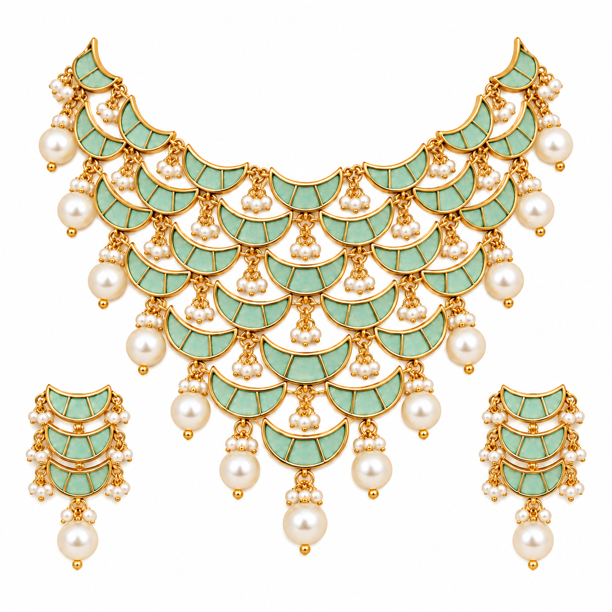 Sage Green Pearl Necklace Set